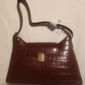 OLD NAVY Deep Red  Crocodile-Embossed Shoulder Bag